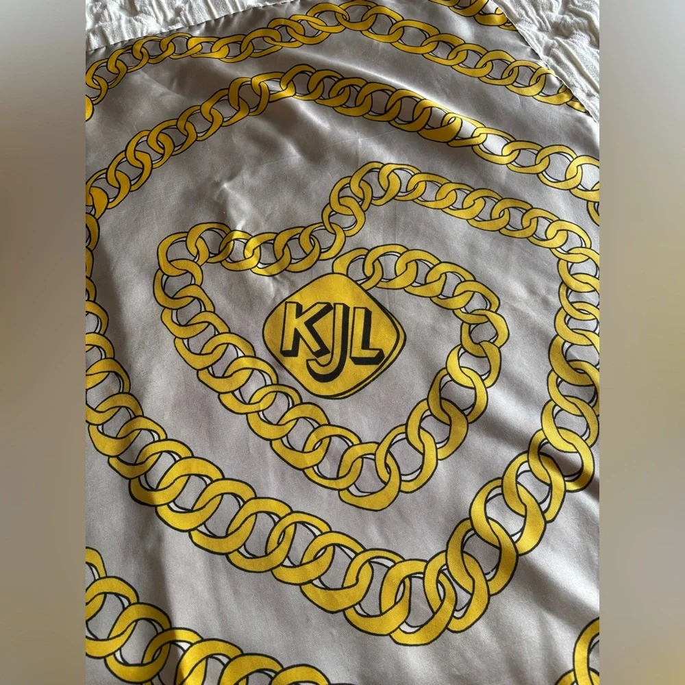 Vintage Kenneth Jay Lane Chain Print Silk Scarf 30x30